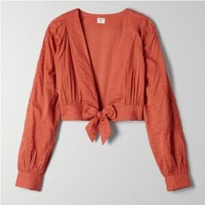 Aritzia Sunday Best Gracie Orange Embroidered Crop Top
